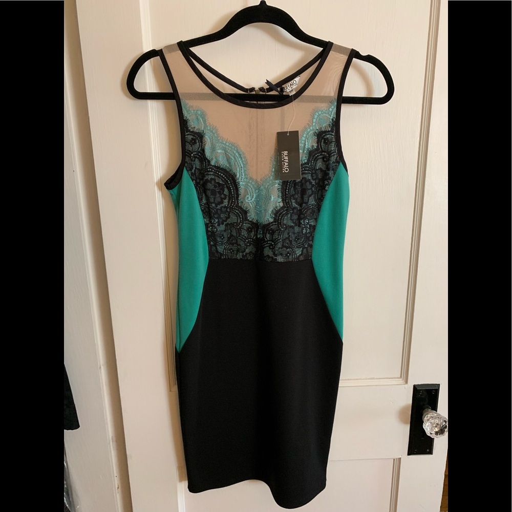 New Midi dress with lace and mesh detail